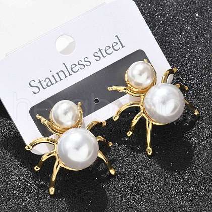 304 Stainless Steel & ABS Plastic Imitation Pearl Spider Stud Earrings EJEW-S253-20G-1