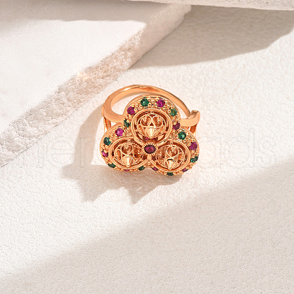 Geometric Brass Pave Cubic Zirconia Adjustable Finger Rings for Women HQ6560-1-1