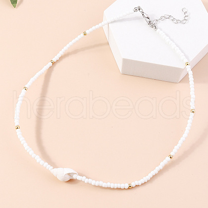 Rondelle Glass Seed Beaded Necklaces for Women FS-WGE85A7-07-1