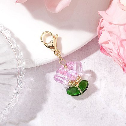 Glass Flower Pendant Decorations HJEW-MZ00206-01-1