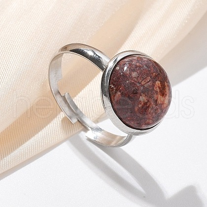 Half Round Natural Leopard Skin Jasper Finger Rings RJEW-M062-01P-18-1
