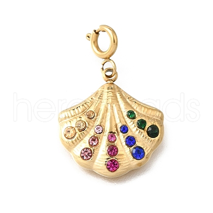 Shell 304 Stainless Steel Colorful Rhinestone Pendant Decorations STAS-H202-31G-1