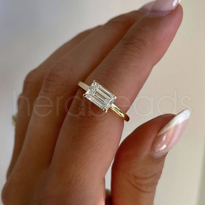 Rectangle Elegant S925 Sterling Silver Pave Clear Cubic Zirconia Ring for Women RW4917-2-1