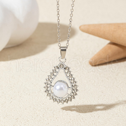 Alloy Crystal Rhinestone & Plastic Imitation Pearl Pendant Necklaces FS-WG6A3E6-04-1