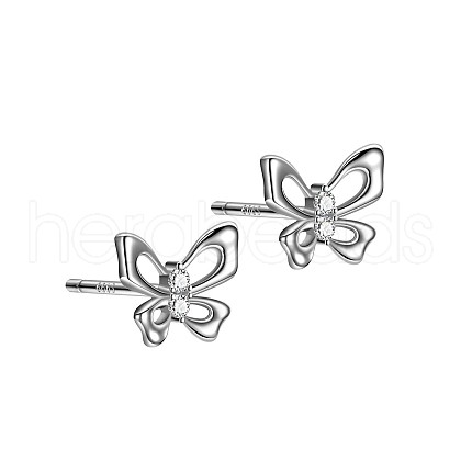 Anti-Tarnish Rhodium Plated Hollow Butterfly 999 Fine Silver Stud Earrings for Women EJEW-S215-24P-1