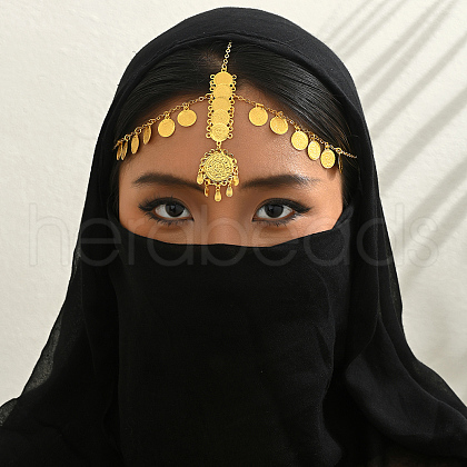 Brass Middle Eastern Elegant Ramadan Coin Pendant Tassel Headpiece for Women EB5289-1