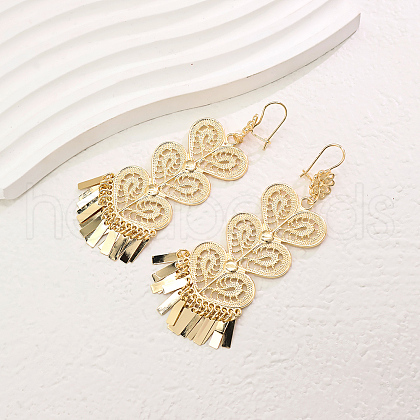Elegant Brass Heart Tassel Chandelier Earrings UO4624-1-1