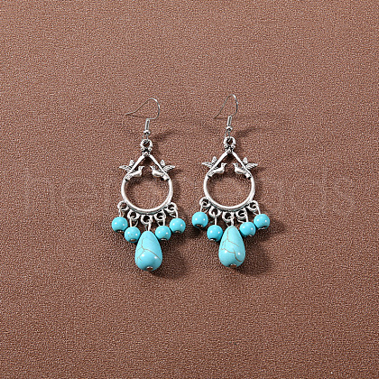 Bohemian tassel turquoise earrings JU8957-2-1