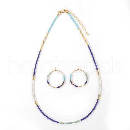Bohemian Style Glass Beaded Hoop Earrings & Necklaces Sets for Women ET6451-4-1