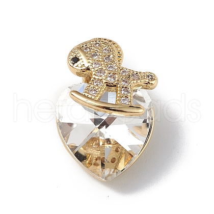 Real 18K Gold Plated Rack Plating Brass Micro Pave Clear Cubic Zirconia Pendants KK-C015-09G-15-1