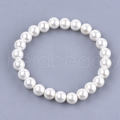 Shell Pearl Beaded Stretch Bracelets BJEW-S134-107C-03-1