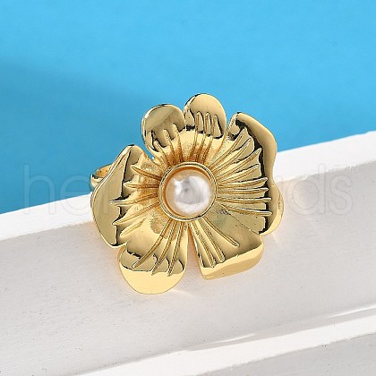 Flower Brass Finger Rings for Women RJEW-S622-06G-1