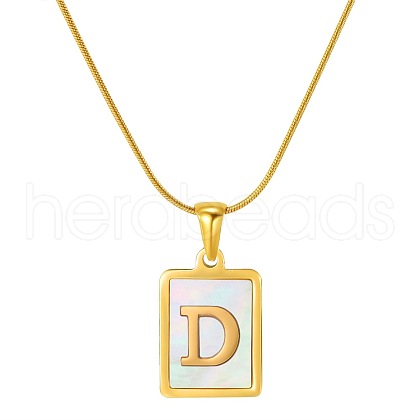 Stainless Steel Snake Bone Chain Alphabet Necklace with Shell Pendant WD3660-4-1