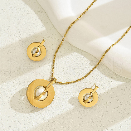 Stainless Steel Round Pendant Necklaces & Stud Earring Sets for Women EN9770-1