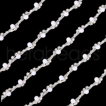 Globleland 1 Yard Brass Crystal Rhinestone Cup Chain with Imitation Pearl OCOR-GL0001-08B-1