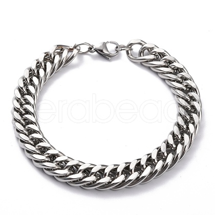 Tarnish Resistant 304 Stainless Steel Cuban Link Chain Bracelets STAS-A028-B064P-A-1