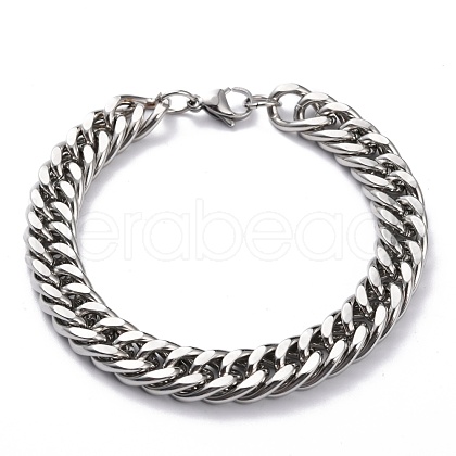 304 Stainless Steel Cuban Link Chain Bracelets STAS-A028-B064P-A-1