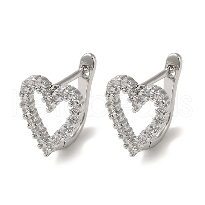 Heart Brass Micro Pave Clear Cubic Zirconia Huggie Hoop Earrings for Women EJEW-C097-10P-1