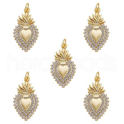 Rack Plating Brass Micro Pave Clear Cubic Zirconia Pendants ZIRC-SZ0004-02-1