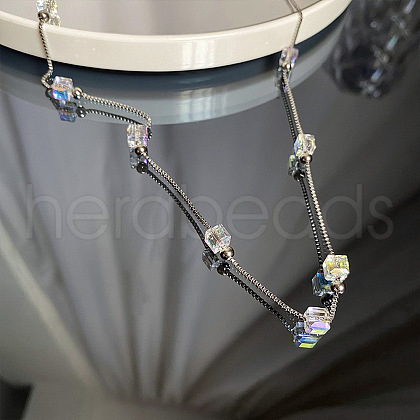 Fashionable Transparent Cube & Stainless Steel Link Chain Necklaces QZ2817-2-1