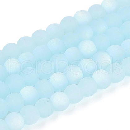 Frosted Imitation Jade Glass Beads Strands GLAA-T032-J4mm-MBB04-1