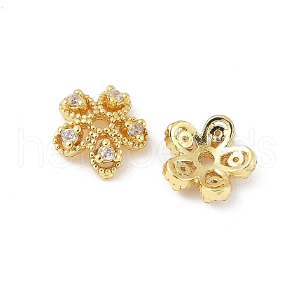 Brass Micro Pave Clear Cubic Zirconia Bead Caps KK-V015-22G-1