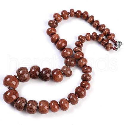 Synthetic Goldstone Rondelle Graduated Beaded Necklaces for Women Men NJEW-K388-02H-1