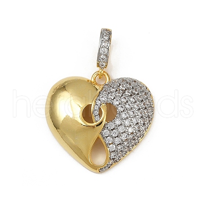 Brass Micro Pave Clear Cubic Zirconia Heart Pendants KK-S528-16G-1