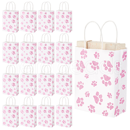 Rectangle with Paw Print Pattern Paper Storage Bags with Handle ABAG-WH0046-39C-1