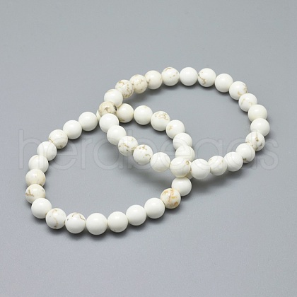 Natural Magnesite Bead Stretch Bracelets X-BJEW-K212-B-008-1