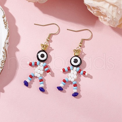 Human with Evil Eye Baking Paint Glass Seed Beads Resin Dangle Earrings EJEW-MZ00431-01-1