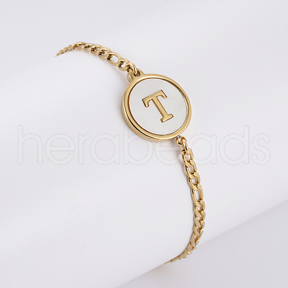 Flat Round with Letter Pattern 304 Stainless Steel Link Bracelets FS-WG4692B-34-1