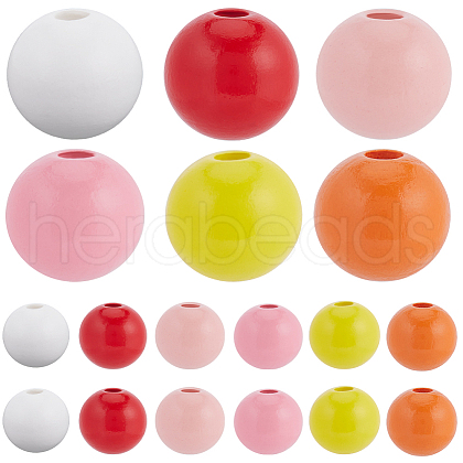 SOFPLATE 180Pcs 6 Colors Painted Natural Wood Beads WOOD-SP0001-08B-1