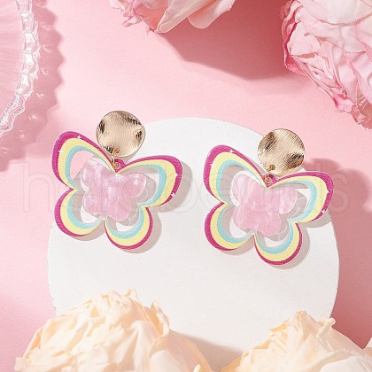 Brass Printing Acrylic Butterfly Dangle Stud Earrings EJEW-JE06431-02-1
