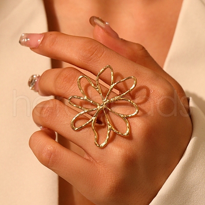 304 Stainless Steel Adjustable Cuff Rings for Women RJEW-Z099-01G-01-1