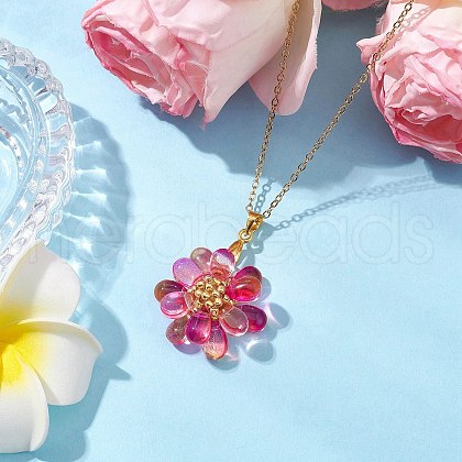Flower Handmade Glass Seed Beaded Pendant Necklaces NJEW-MZ00096-01-1
