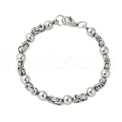 Non-Tarnish Round 304 Stainless Steel Byzantine Chain Bracelets for Men BJEW-B093-06P-1