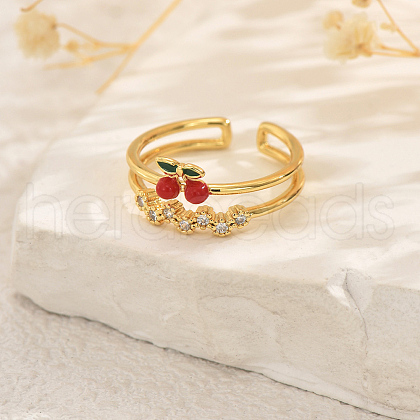 Fruit Themes Brass Pave Cubic Zirconia Cuff Open Rings for Women FC9265-8-1