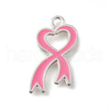 Breast Cancer Pink Awareness Ribbon Theme Alloy Enamel Pendants ENAM-C026-01D-S-1