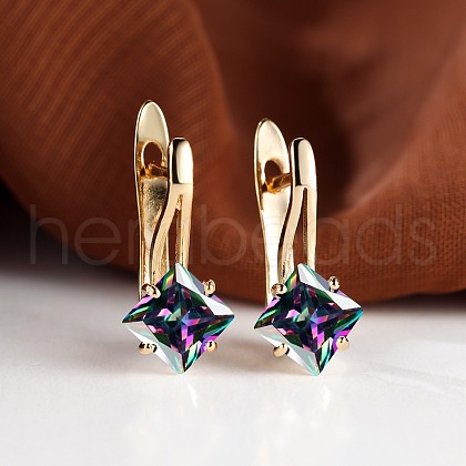 Rhombus Brass Micro Pave Cubic Zirconia Hoop Earrings WGBCF32-03-1
