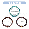 FIBLOOM 15Pcs 15 Style Round & Column & Disc Wood Beaded Stretch Bracelets Set BJEW-FI0001-26-2