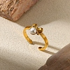 304 Stainless Steel Plastic Pearl Open Cuff Ring for Women RJEW-Z088-05G-1