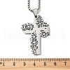 304 Stainless Steel Hollow Rose Cross Pendant Necklaces NJEW-H065-31P-3