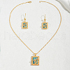 Rectangle Synthetic Turquoise Dangle Earrings & Pendant Necklaces Set YJ4866-5