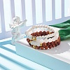 4Pcs 4 Style Natural Quartz Crystal & Lava Rock & Wood Round Beaded Stretch Bracelets Set with Heart BJEW-JB07623-7