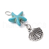 Starfish/Sea Stars Dyed Synthetic Turquoise & Alloy Shell Shape Pendants PALLOY-JF03957-01-3