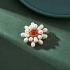 Natural Carnelian & Pearl Braided Bead Flower Lapel Pin JEWB-TA00006-02-2