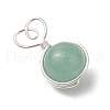 4Pcs 4 Styles Natural Rose Quartz & Green Aventurine & Amethyst & Carnelian Copper Wire Wrapped Heart Ball Pendants PALLOY-TA00215-02-4