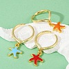 Starfish Brass Enamel Open Cuff Rings for Women RJEW-U057-03G-2