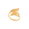 Ion Plating(IP) 304 Stainless Steel Leaf Open Cuff Ring for Women RJEW-S405-175G-2